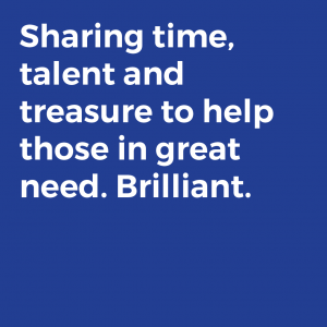 Sharing time, talent and treasure to help those in great need. Brilliant.